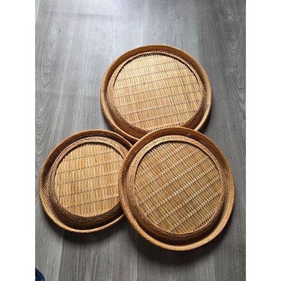 Set Of 3 Handcrafted Bamboo & Rattan Wall Decor Tropical Hut & Palm Tree Design - Picture 12 of 13